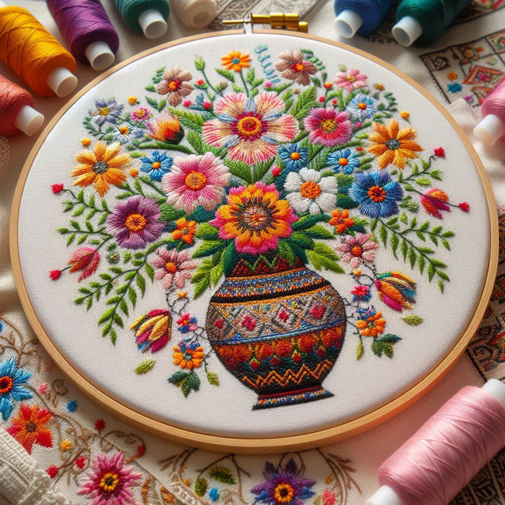 الگوی گلدان یا گلبرگ در سوزن دوزی